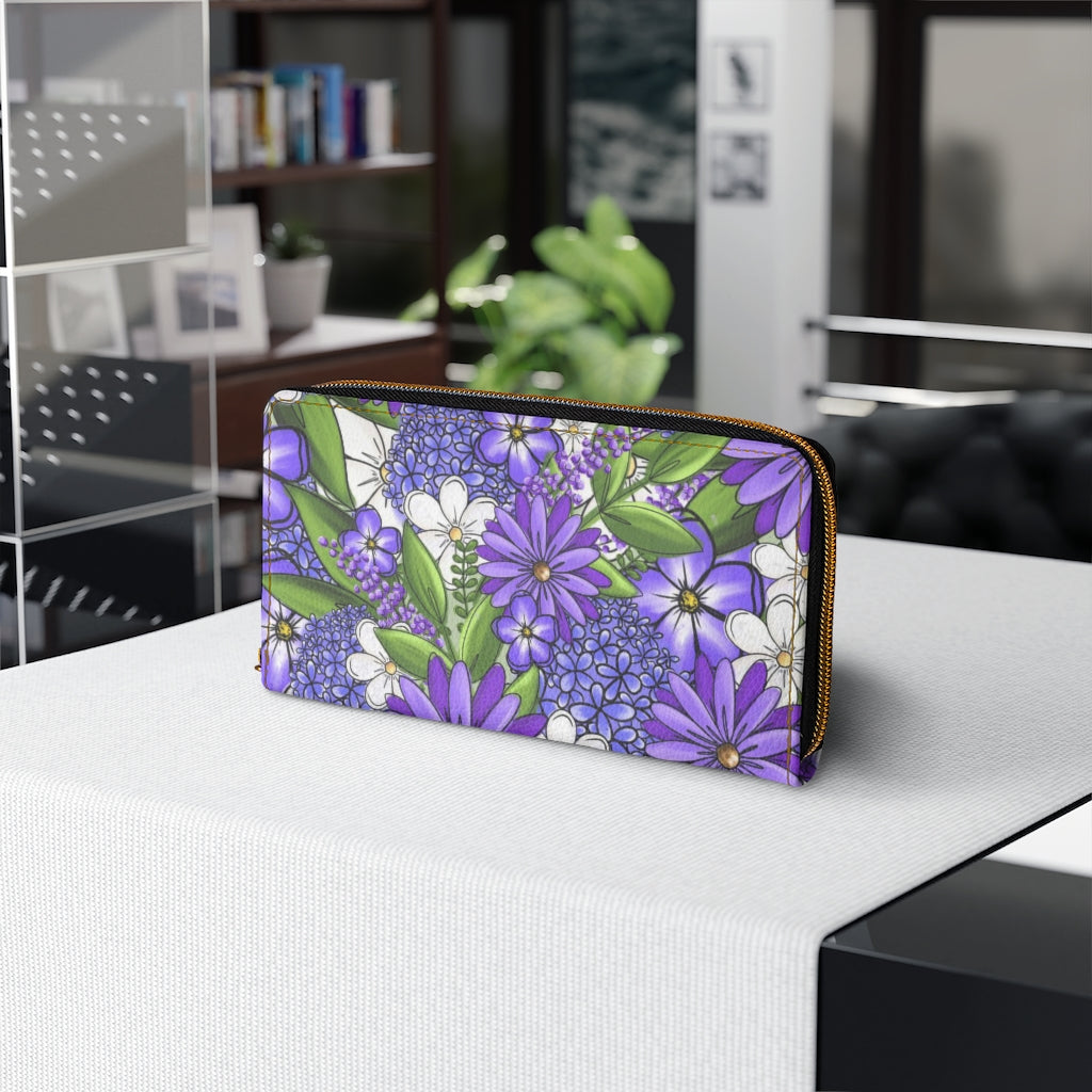 Purple Floral Zipper Wallet