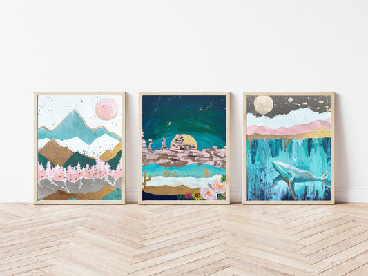 Mountain, Desert, Ocean Boho Art Prints