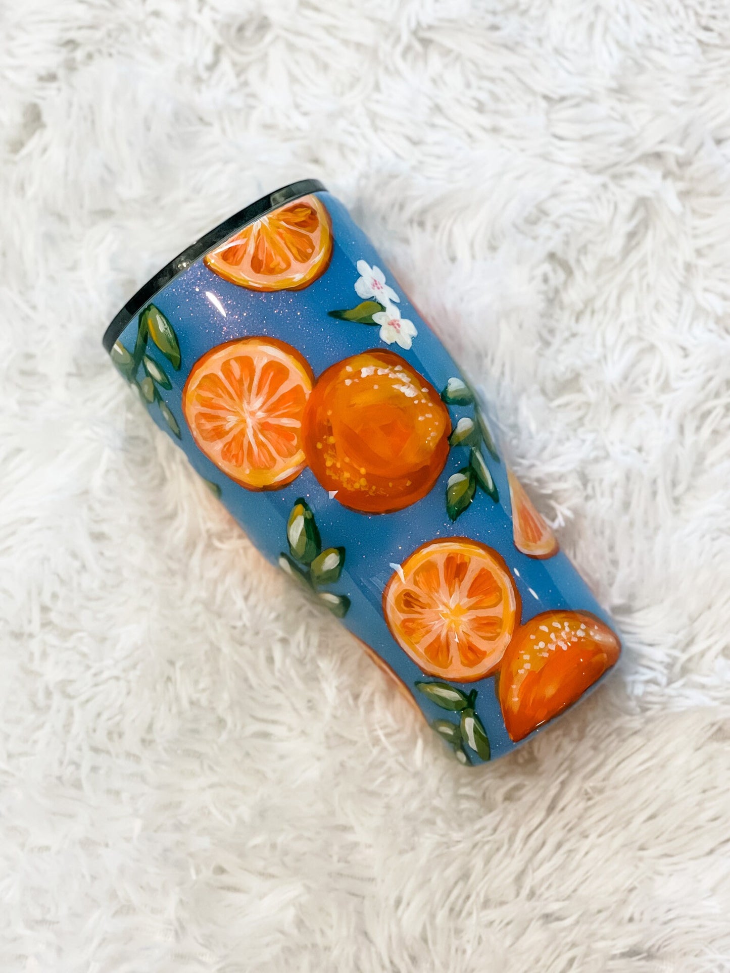Hand Painted Orange Tumbler - Citrus, Fruit, One of a Kind
