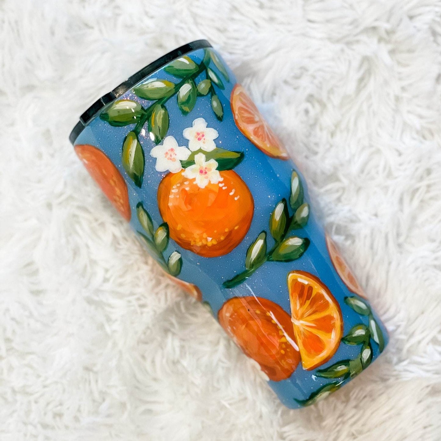 Hand Painted Orange Tumbler - Citrus, Fruit, One of a Kind